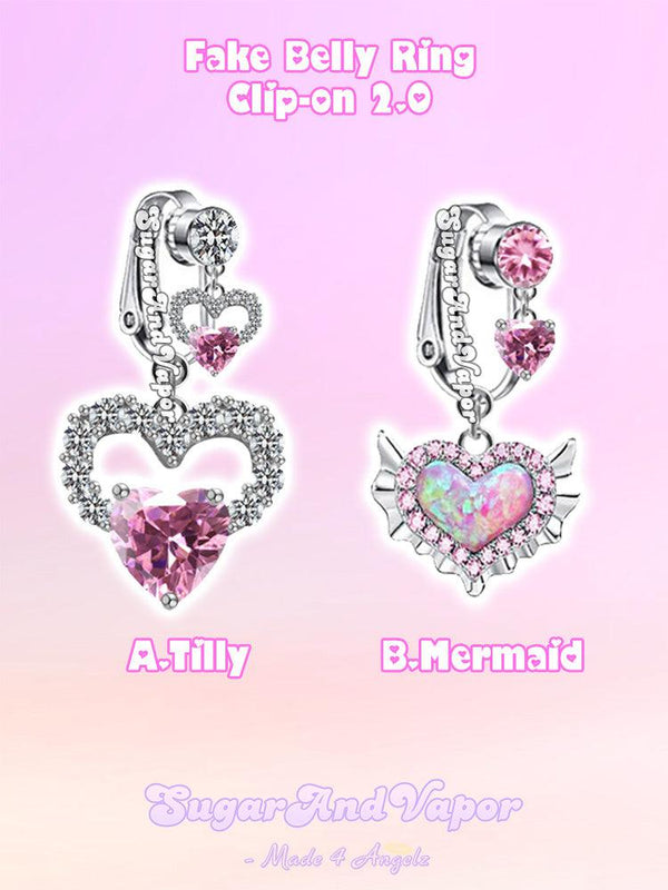 Tilly Mermaid Pink Heart Clip-on 2.0 Fake Belly Ring-Belly Ring-SugarAndVapor