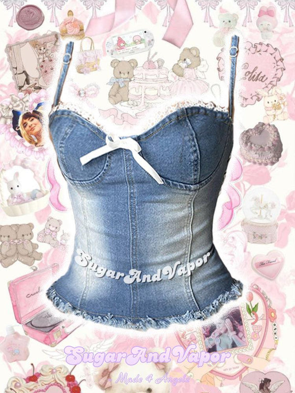 Trixie 2000s Denim Bustier Strappy Top-TOPS-SugarAndVapor