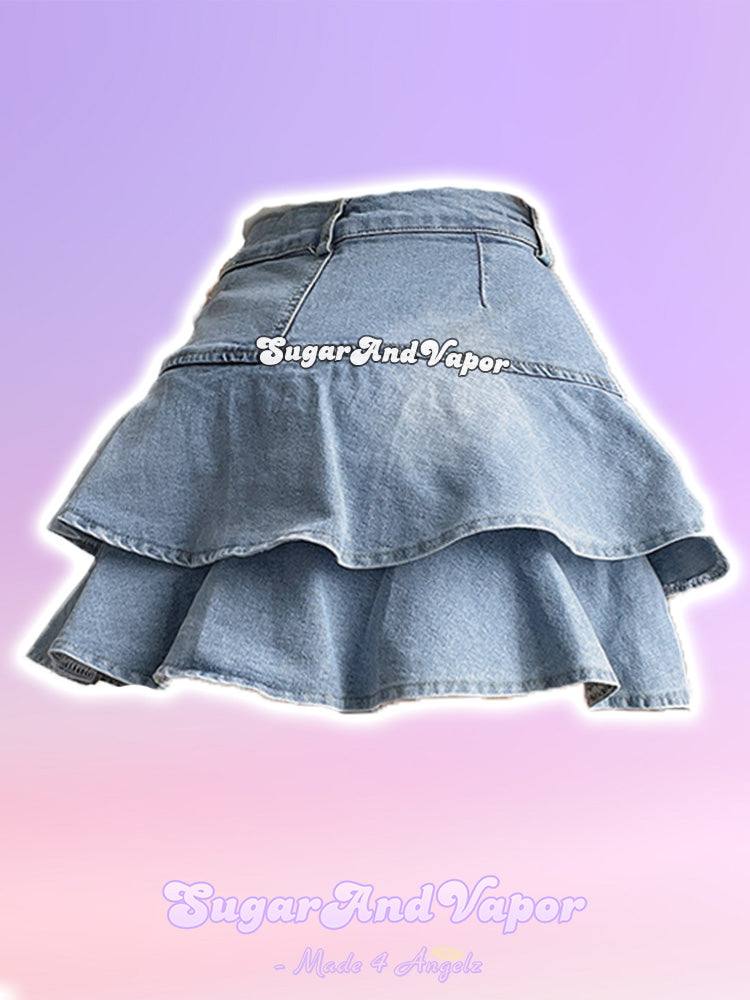 Tyra Flared Denim Mini Skirt-Skirts-SugarAndVapor
