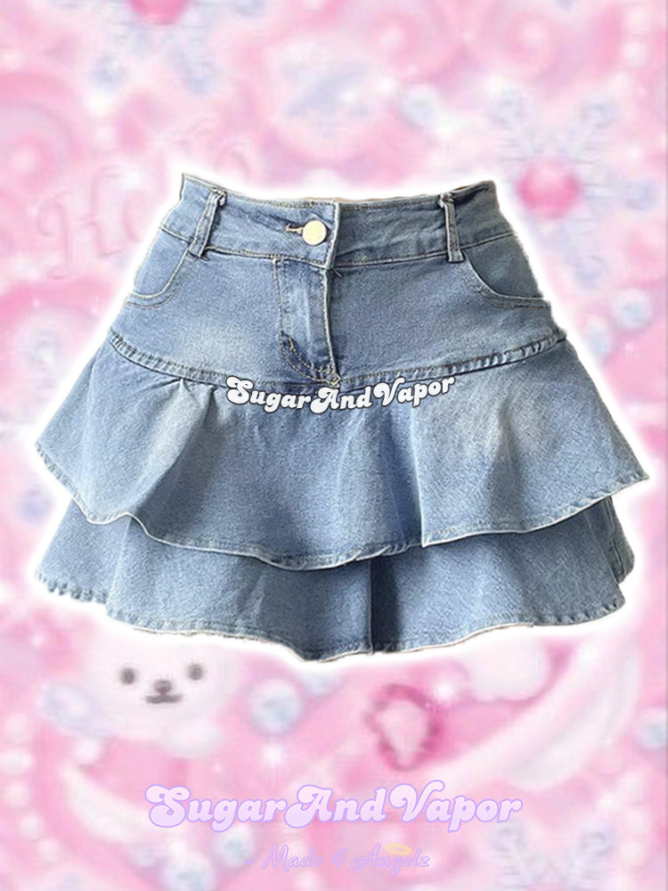 Tyra Flared Denim Mini Skirt-Skirts-SugarAndVapor