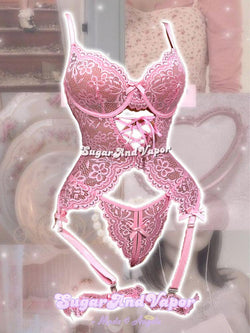 Valeria Pink Lace T-back Lingerie Set-Lingeries-SugarAndVapor