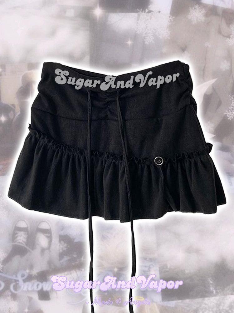Vesper Grunge Grey Striped/All Black Ruched Mini Skort-Skirts-SugarAndVapor
