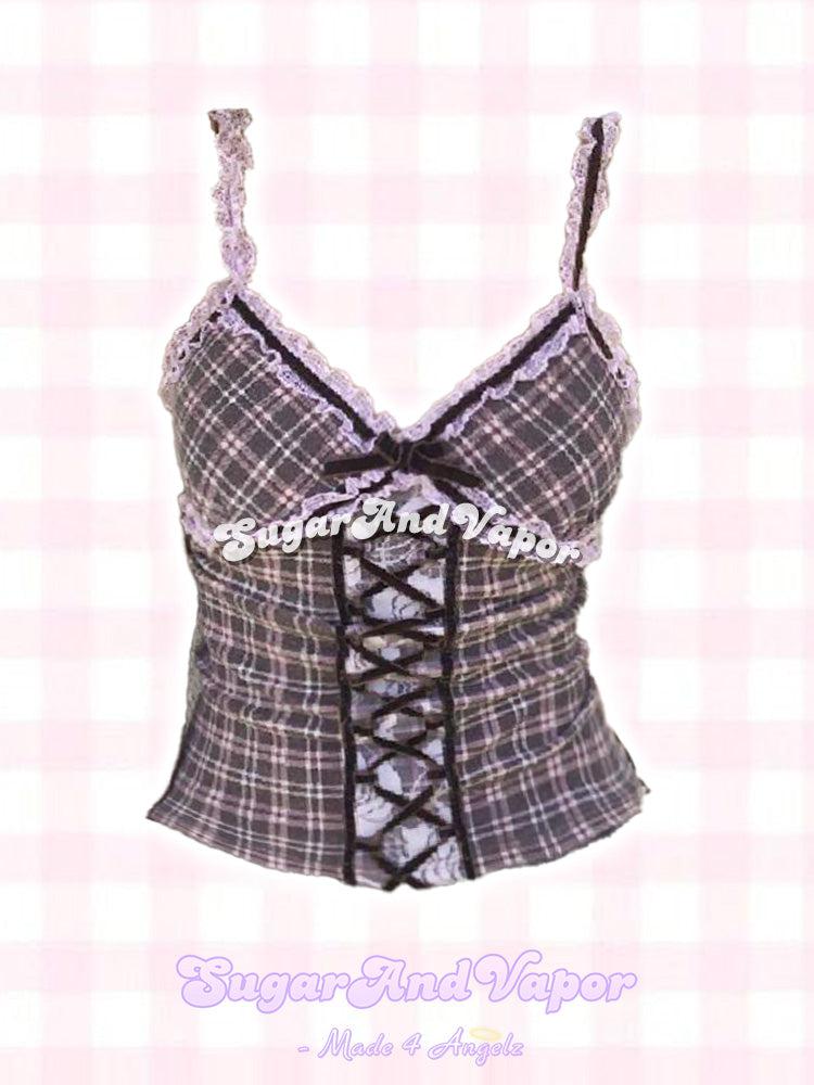 Vesperia Brown Checked Crop Top-TOPS-SugarAndVapor