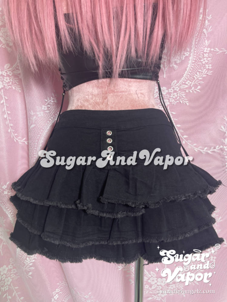 Vesta Dark Layered Denim Mini Skirt-Skirts-SugarAndVapor