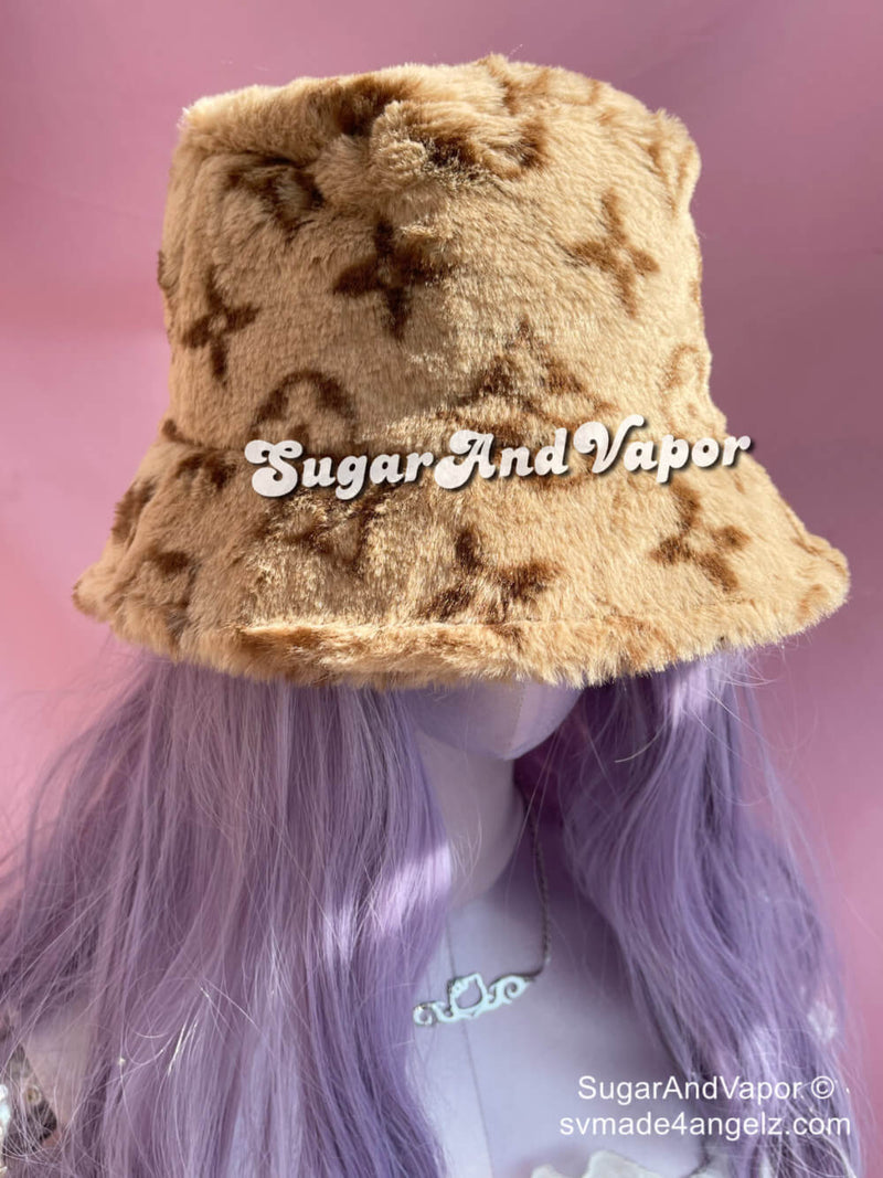 Vintage Floral Pattern Furry Bucket Hat-Hats-SugarAndVapor