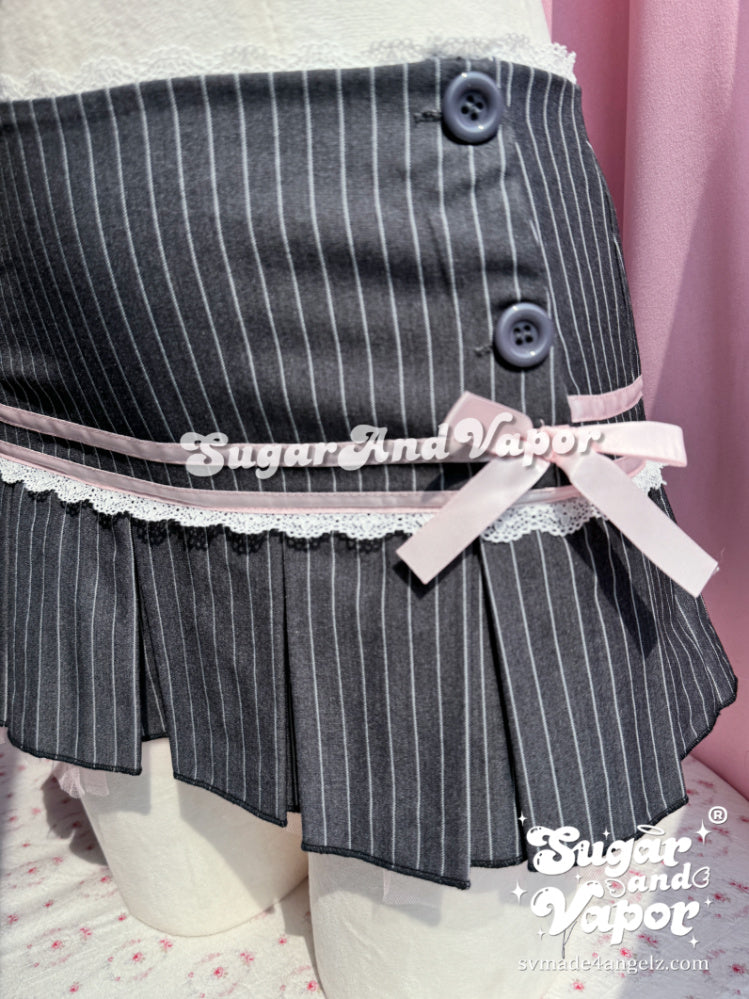 Vintage Pinstripe Coquette Micro-Mini Skirt-Skirts-SugarAndVapor