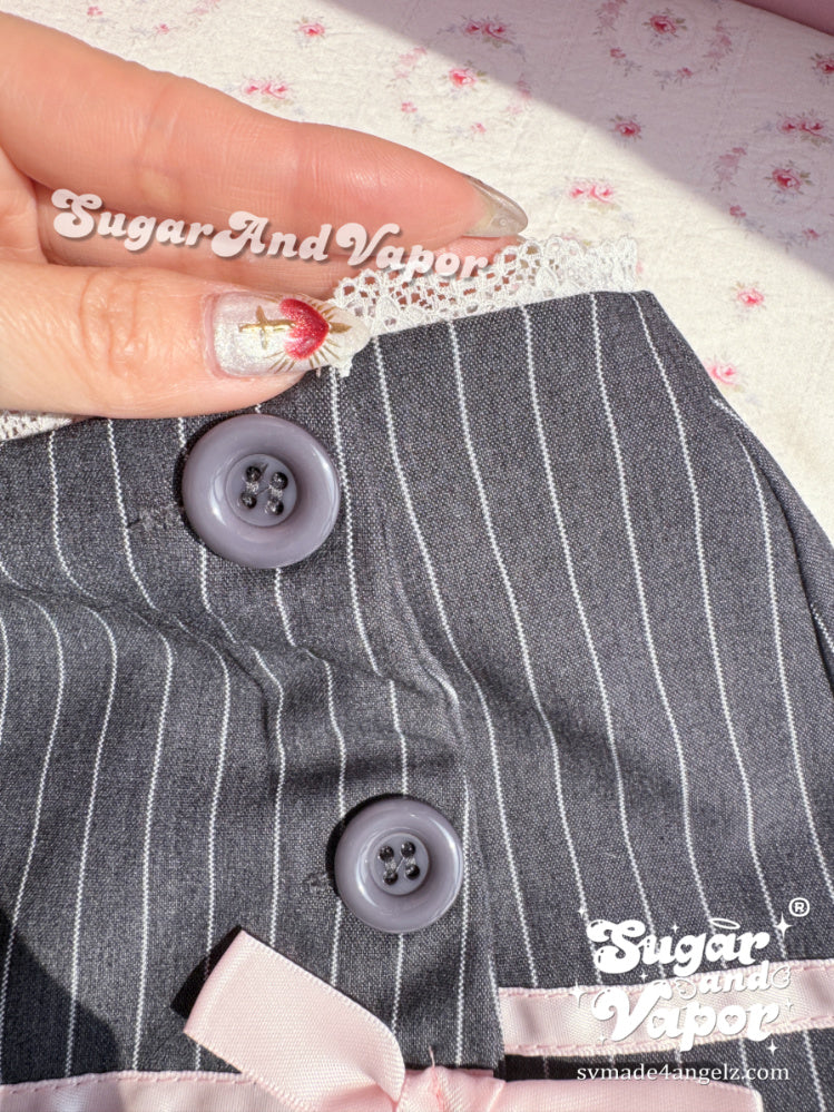 Vintage Pinstripe Coquette Micro-Mini Skirt-Skirts-SugarAndVapor