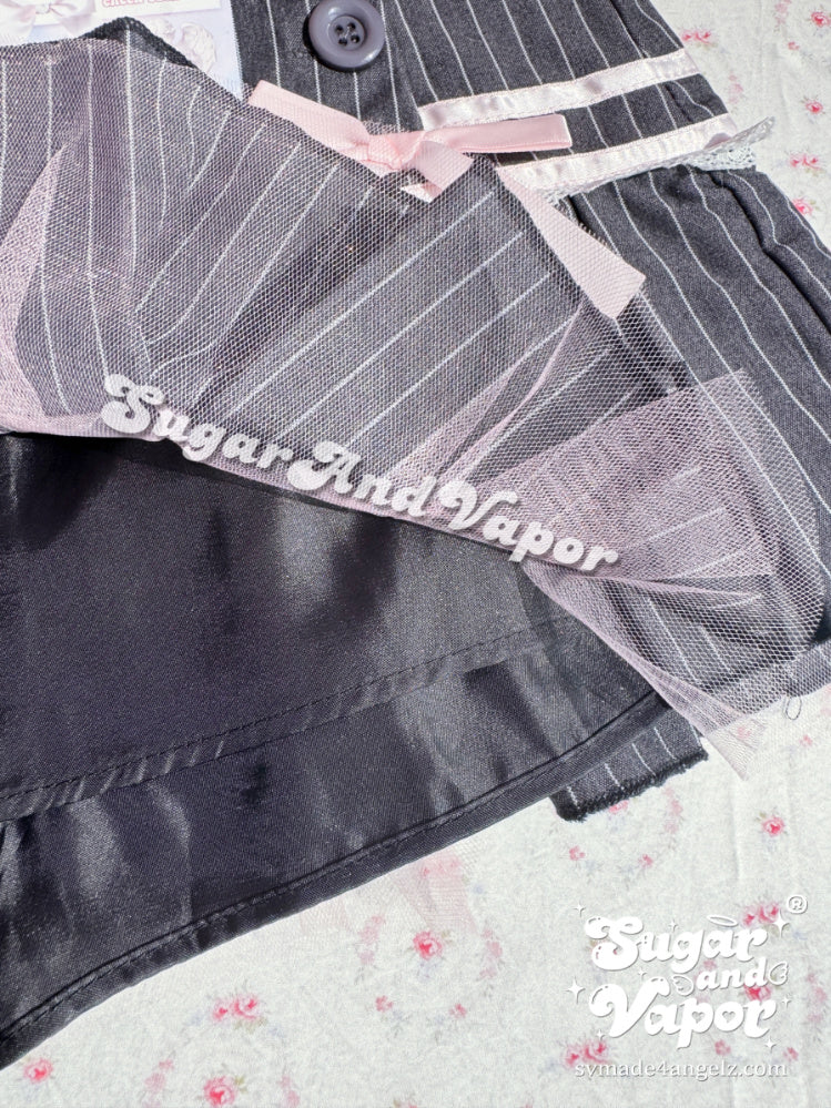 Vintage Pinstripe Coquette Micro-Mini Skirt-Skirts-SugarAndVapor