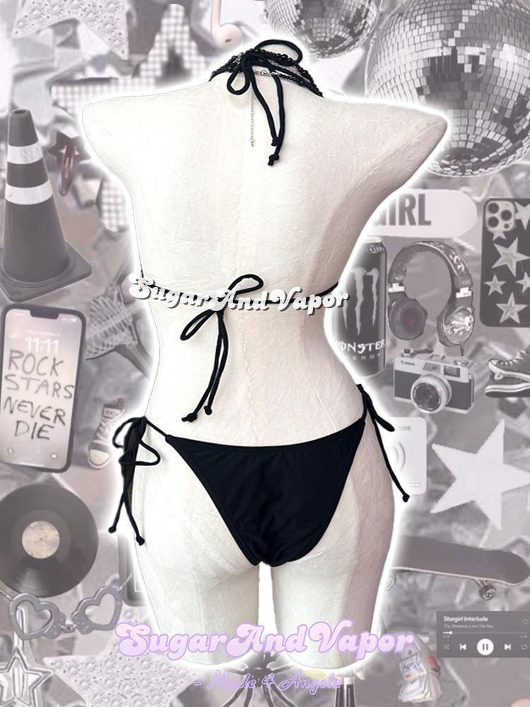 Vionne Black Pink Ribbon Dark Princess Biniki Set-Swimsuits-SugarAndVapor