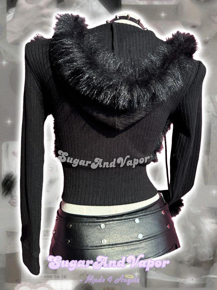 Vivian Dark Faux Fur Hooded Jacket-TOPS-SugarAndVapor