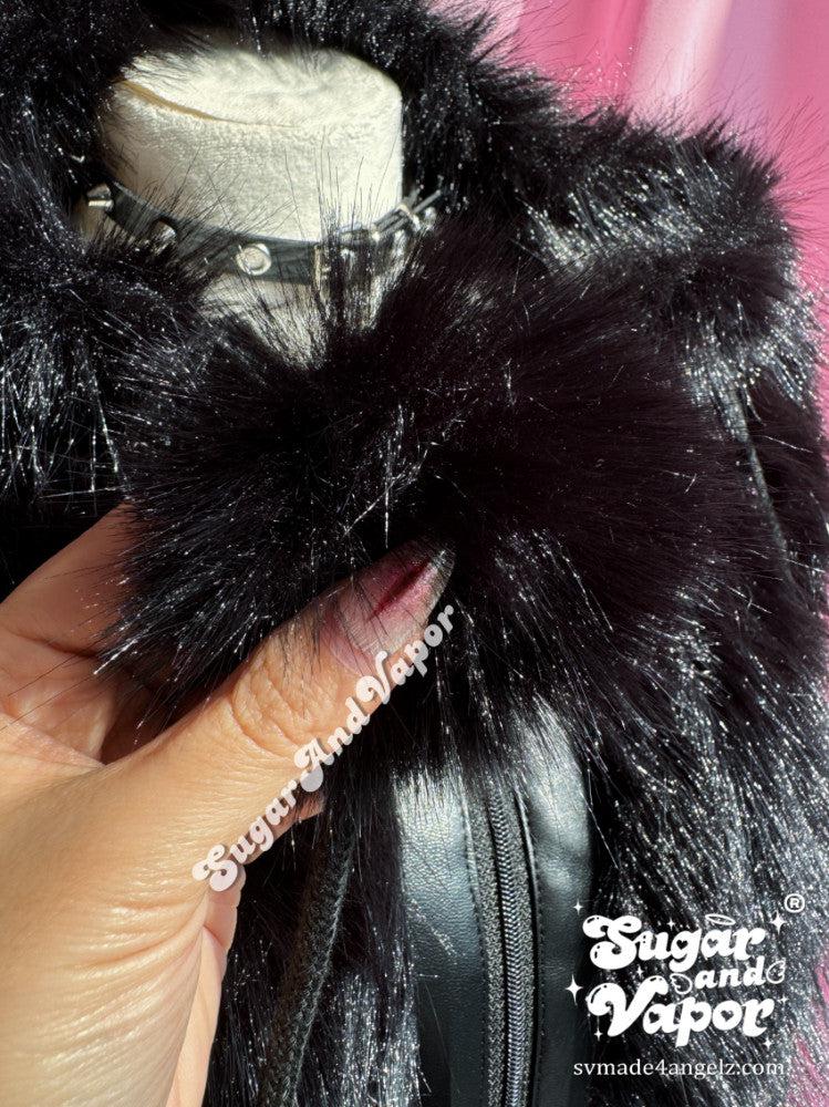 Vivian Dark Faux Fur Hooded Jacket-TOPS-SugarAndVapor