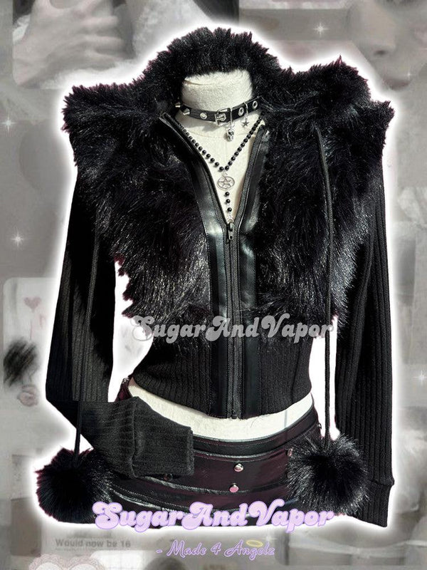 Vivian Dark Faux Fur Hooded Jacket-TOPS-SugarAndVapor