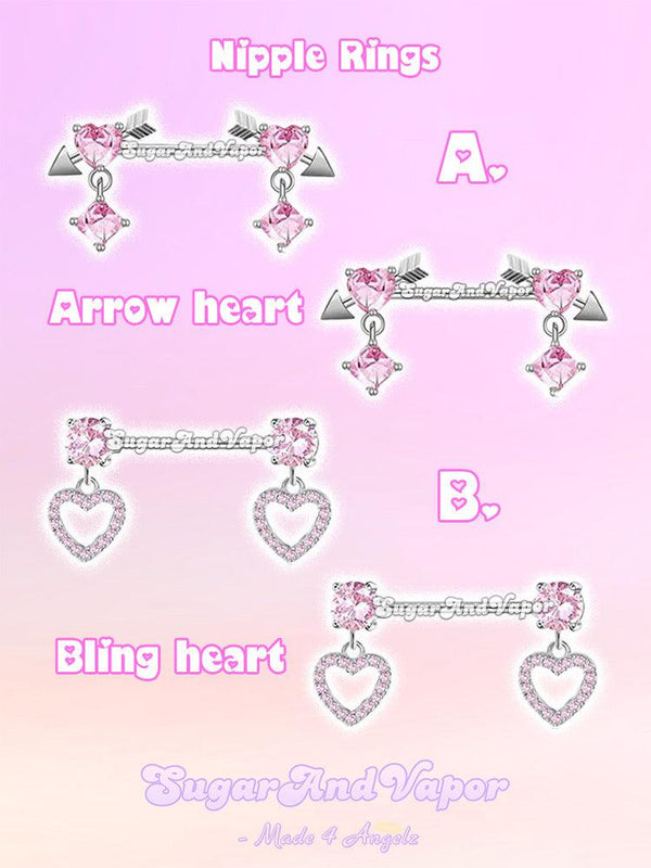 Winifred Sparkle Pink Hearts Barbell Nipple Rings Set-Nipple Rings-SugarAndVapor