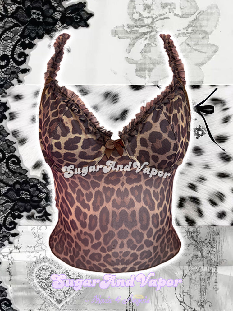 Xylia Y2K Leopard Mesh Cami Strappy Top