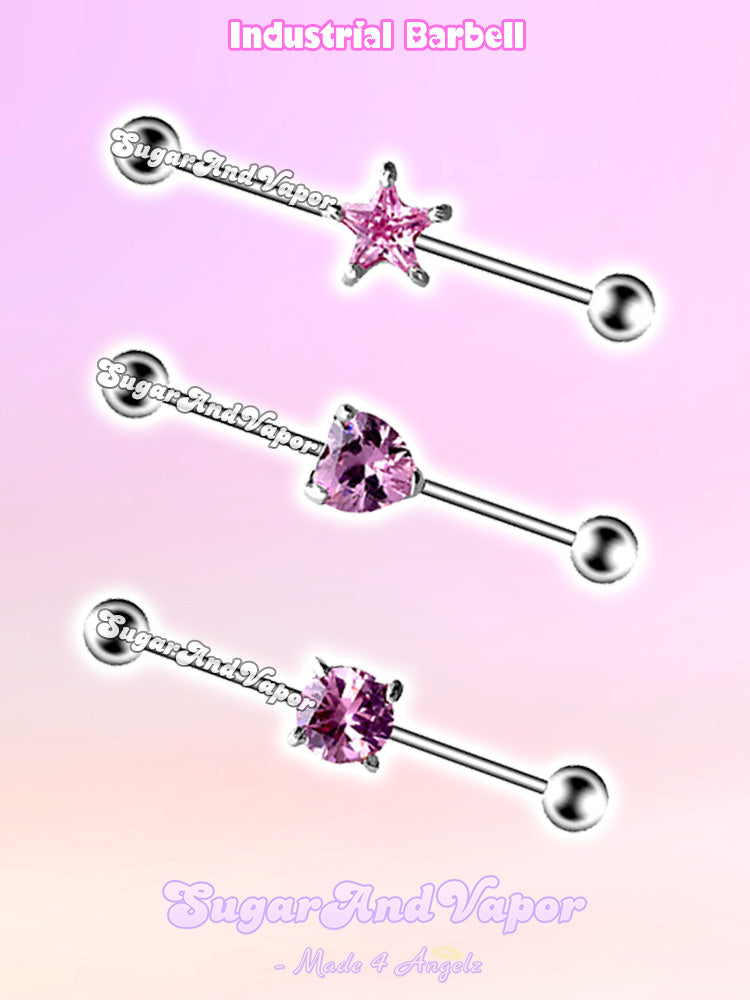 Y2K Babe Pink Crystals Industrial Barbell-EARRINGS-SugarAndVapor