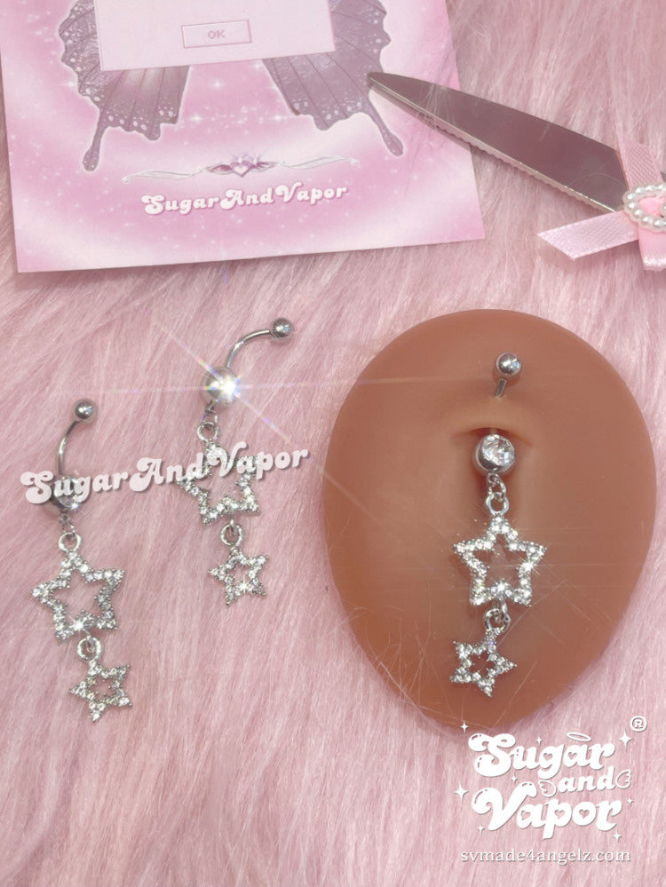 Y2K Crystals Double Stars Belly Ring-Belly Ring-SugarAndVapor