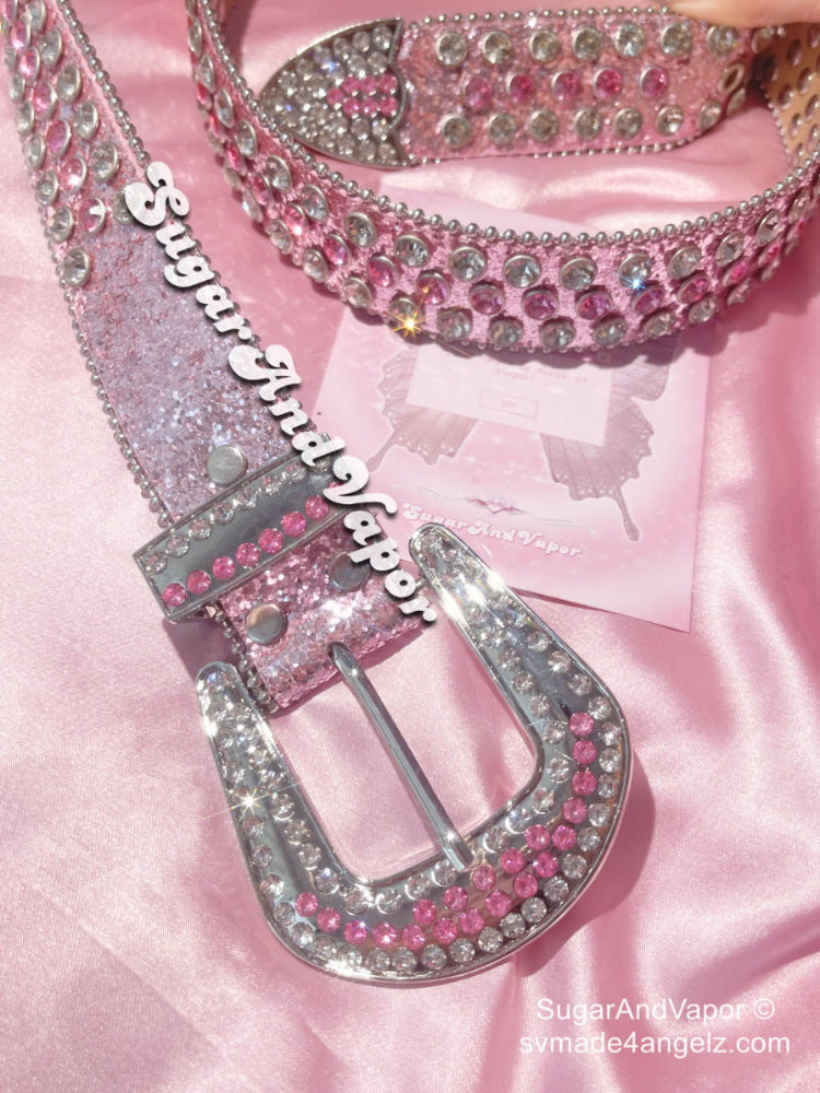 Y2K Pink Glitter Rhinestones Belt-BELTS-SugarAndVapor