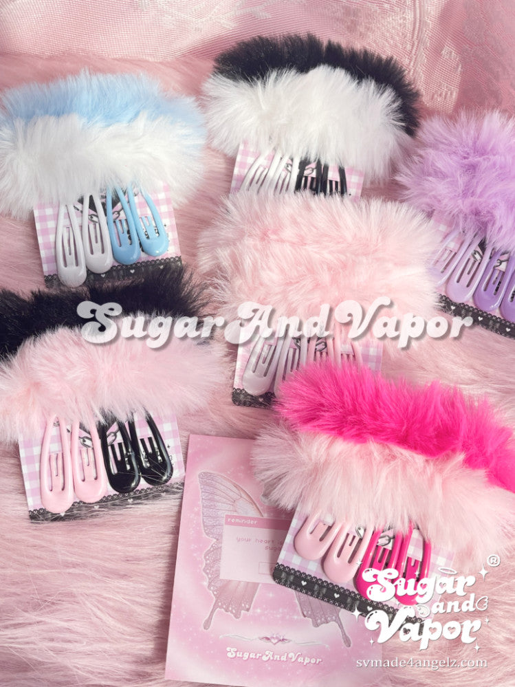 Y2K Pigtails Furry Hair Rings+Snap Clips Set-Hair Accessories-SugarAndVapor