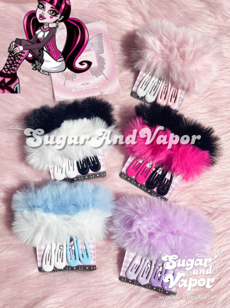 Y2K Pigtails Furry Hair Rings+Snap Clips Set-Hair Accessories-SugarAndVapor