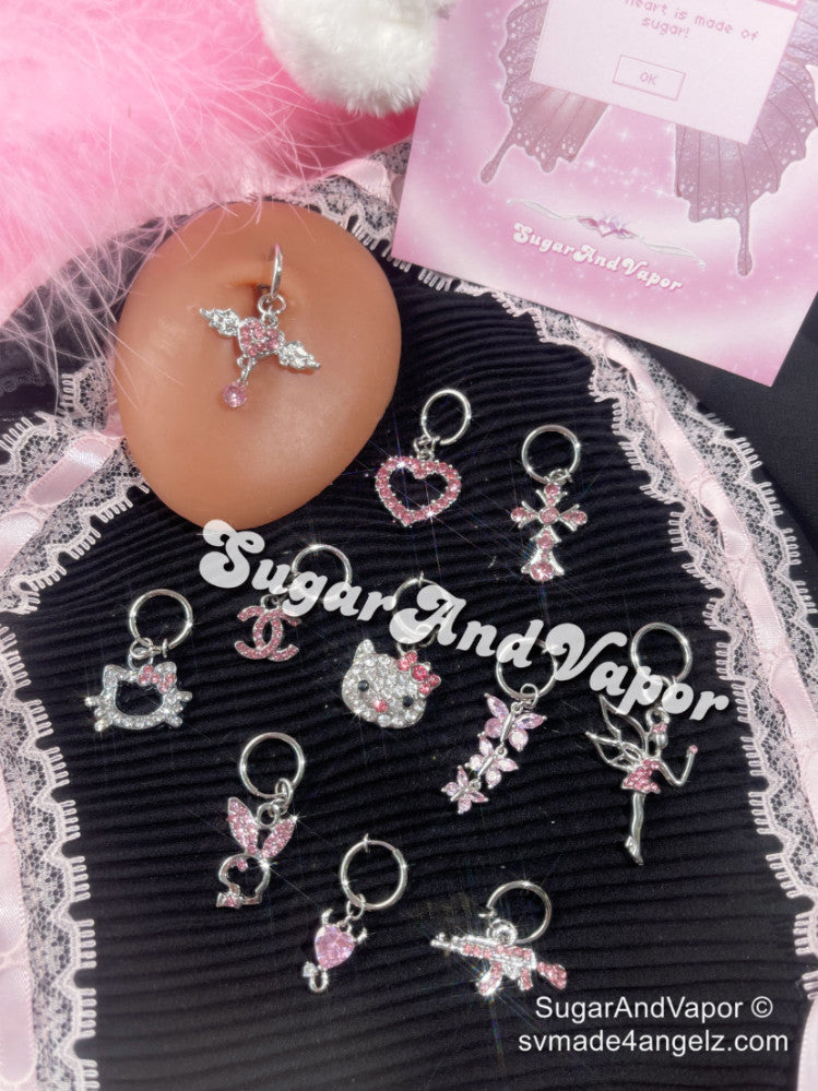 Y2K Pink Bling Fake Belly Ring (Pink stones collection)-Belly Ring-SugarAndVapor