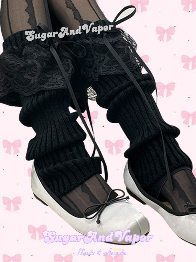 Yuna Lace Bowknot Knitted Arm/Leg Warmers-SOCKS & TIGHTS-SugarAndVapor