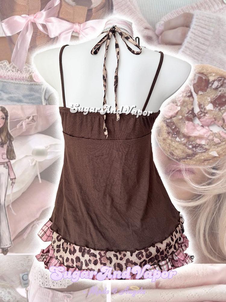 Zasha Y2K Cocoa Leopard Ruffle Babydoll Top-TOPS-SugarAndVapor
