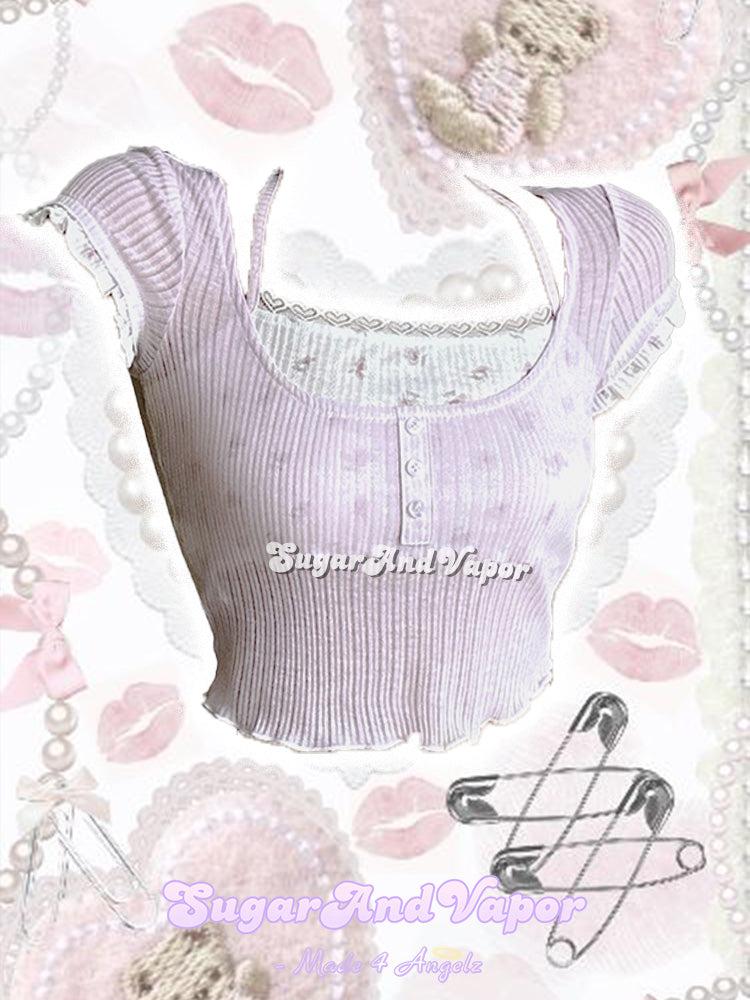 Zinnia Light Pink Fake 2 pieces Crop Top-TOPS-SugarAndVapor