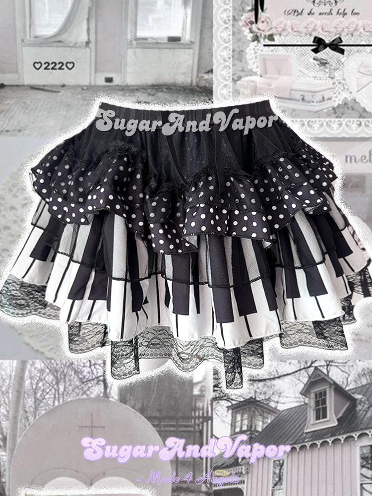 Melody Piano Doll Lolita Black Lace Layered Skirt