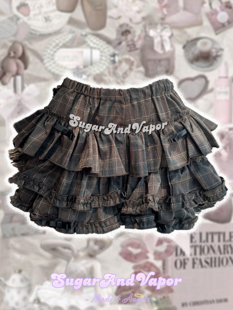 Madeleine Chocolate Plaid Flare Layered Skort