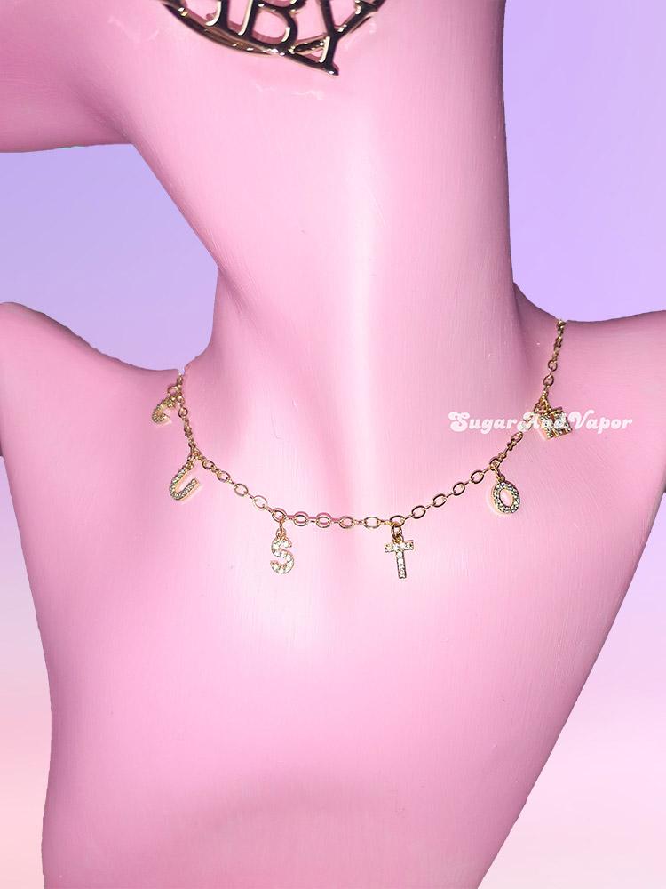 18k Gold Custom Crystals Letters Necklace-NECKLACES-SugarAndVapor