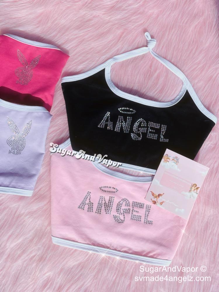 2000s Bling Angel Halter Crop Top-TOPS-SugarAndVapor