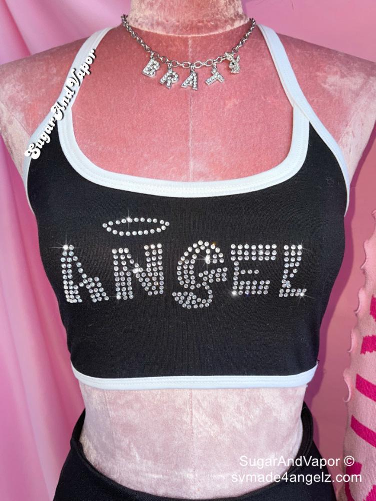 2000s Bling Angel Halter Crop Top-TOPS-SugarAndVapor