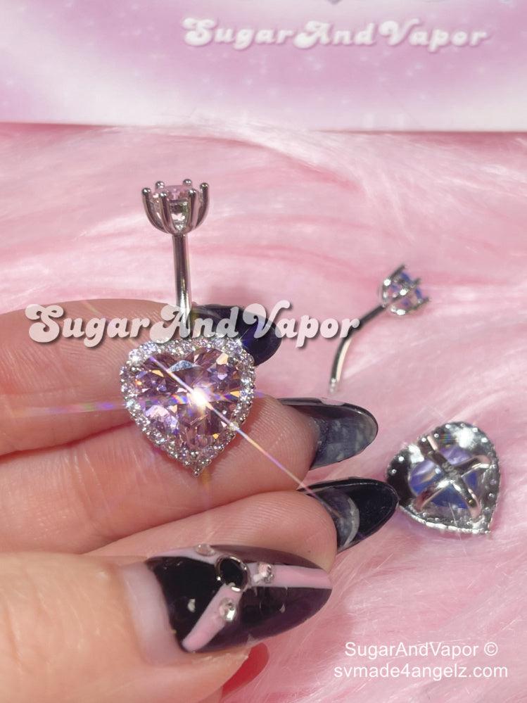 925 Sterling Silver Heart Ocean Belly Ring-Belly Ring-SugarAndVapor