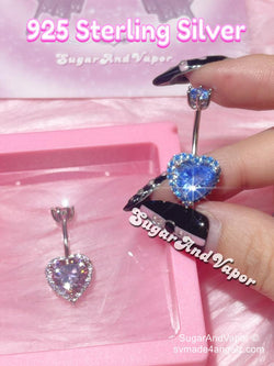 925 Sterling Silver Heart Ocean Belly Ring-Belly Ring-SugarAndVapor