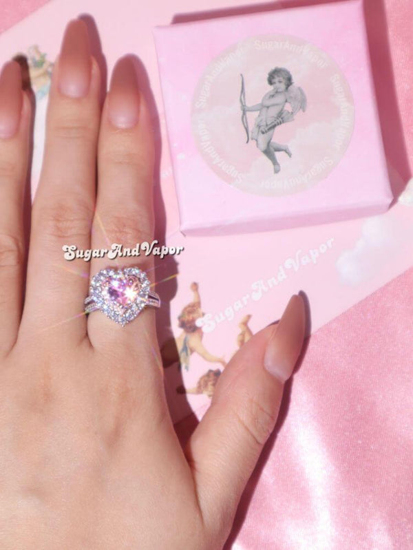 Abril Pink Heart Luxury Crystals Ring-Rings-SugarAndVapor