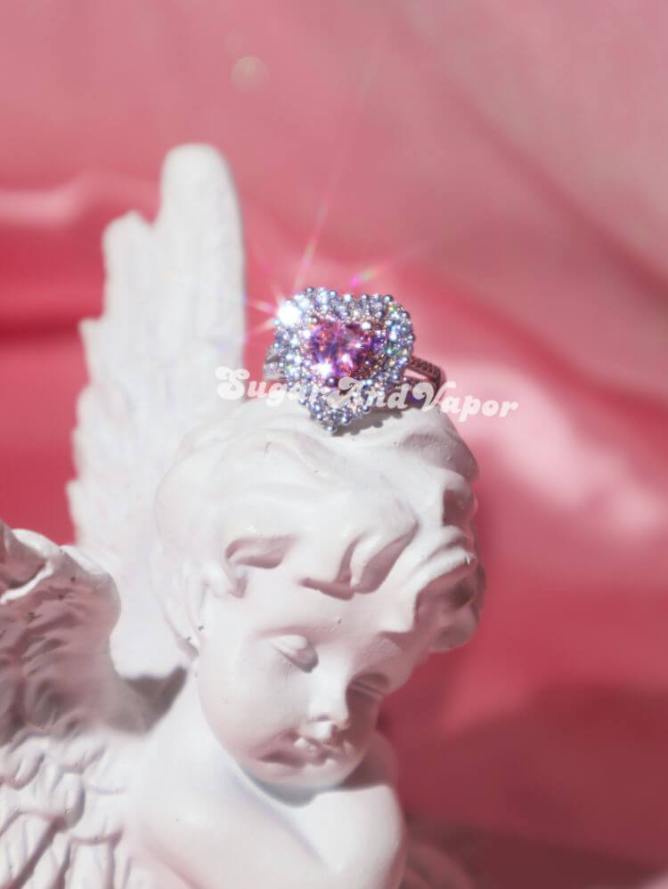 Abril Pink Heart Luxury Crystals Ring-Rings-SugarAndVapor