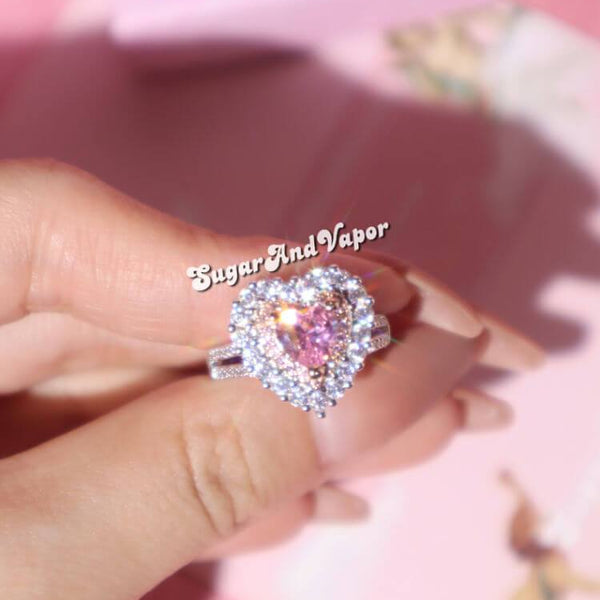 Abril Pink Heart Luxury Crystals Ring Pink / 7
