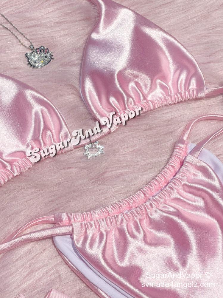 Adelia Pink Silky Bling Kitten Bikini Set-Swimsuits-SugarAndVapor