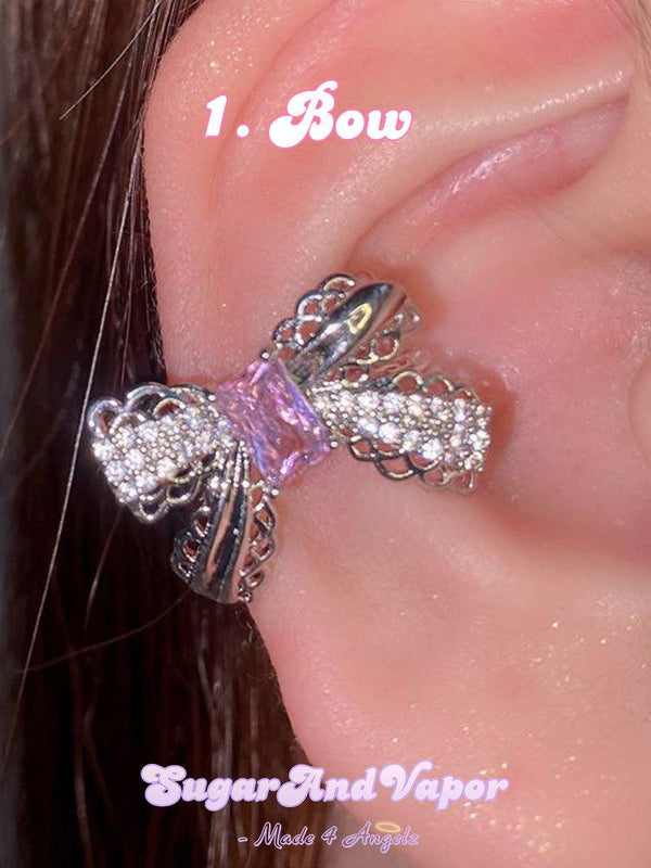 Adella Dreamy Pink Stones Ear Cuffs-EARRINGS-SugarAndVapor