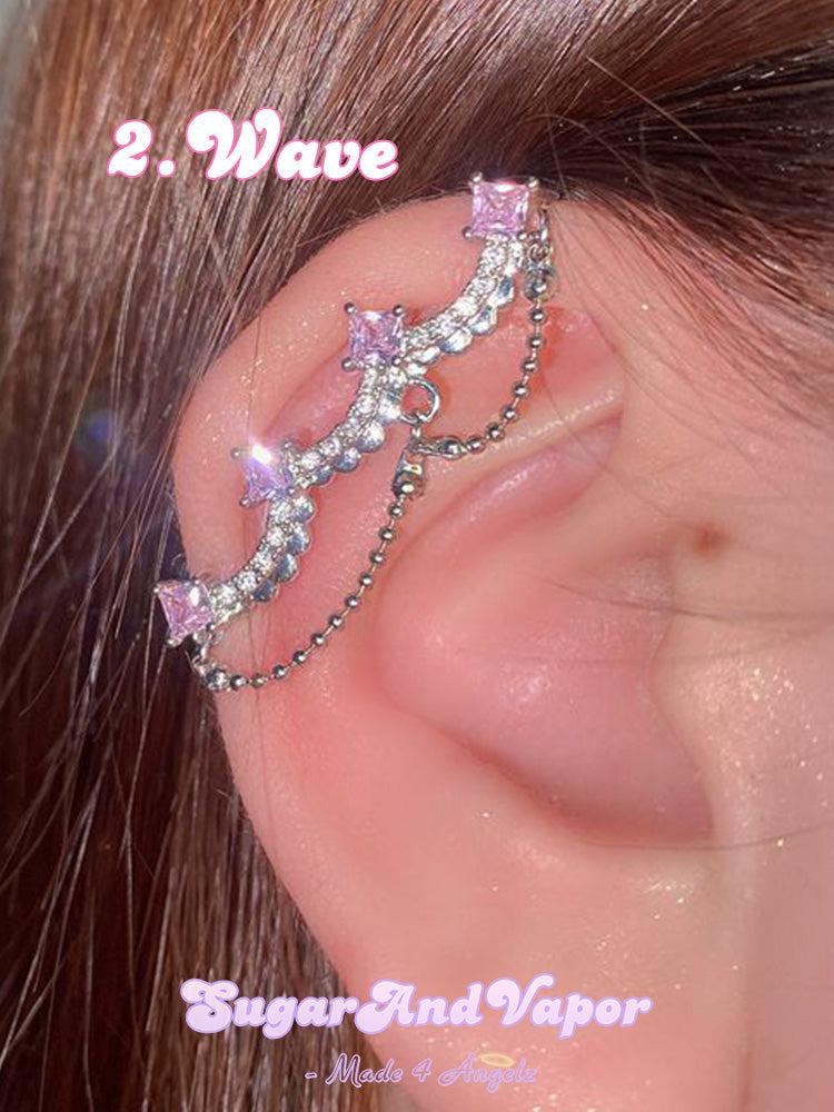 Adella Dreamy Pink Stones Ear Cuffs-EARRINGS-SugarAndVapor