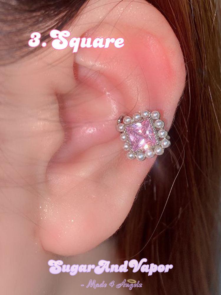 Adella Dreamy Pink Stones Ear Cuffs-EARRINGS-SugarAndVapor