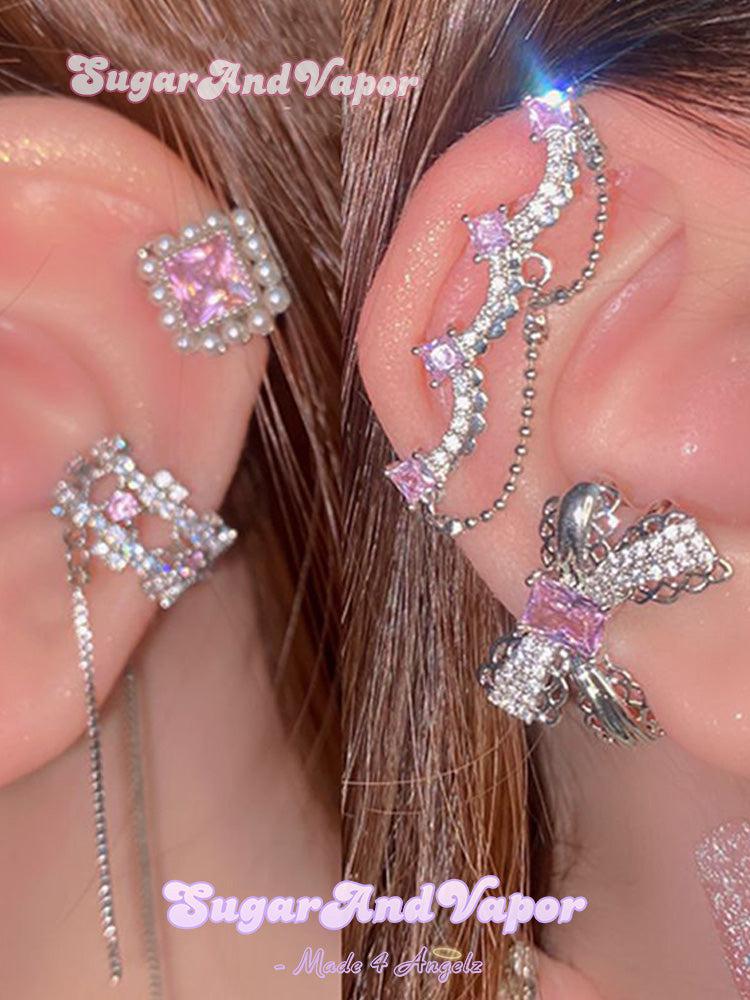 Adella Dreamy Pink Stones Ear Cuffs-EARRINGS-SugarAndVapor