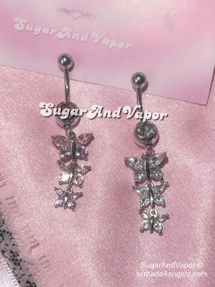 Alara Butterflies Danglel Belly Ring-Belly Ring-SugarAndVapor