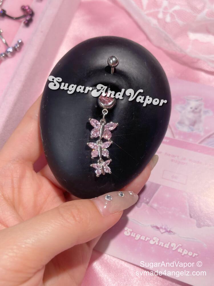 Alara Butterflies Danglel Belly Ring-Belly Ring-SugarAndVapor