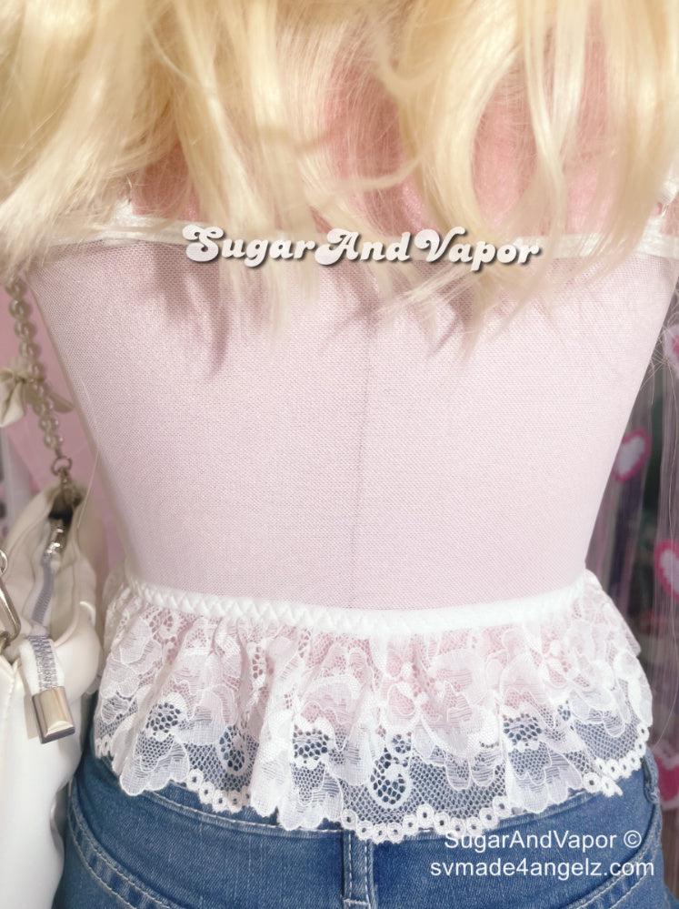 Alice Pink White Lace Crop Top-TOPS-SugarAndVapor