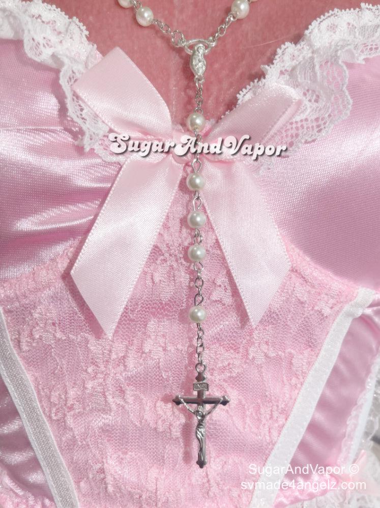 Alice Pink White Lace Crop Top-TOPS-SugarAndVapor