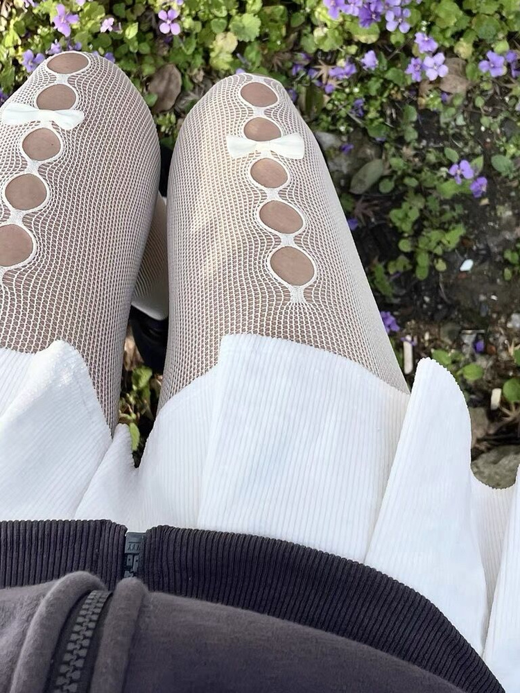 Alvara Lolita Cut-out Bow Fishnet Tights-SOCKS & TIGHTS-SugarAndVapor