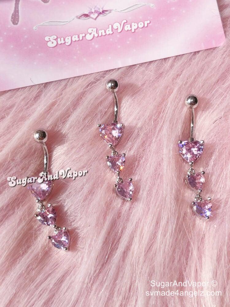 Aria Pink Hearts Danglel Belly Ring-Belly Ring-SugarAndVapor