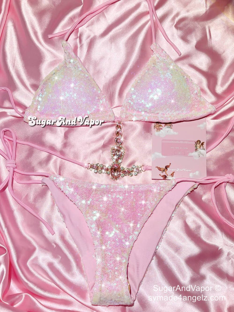 Attina Bling Pink Gems Mermaid Bikini Set-Swimsuits-SugarAndVapor