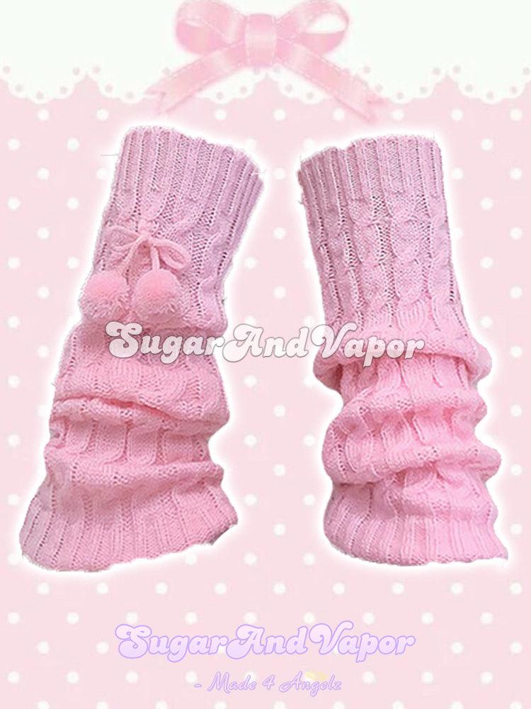 Babydoll Pom-pom Cable Knit Leg Warmers-SOCKS & TIGHTS-SugarAndVapor